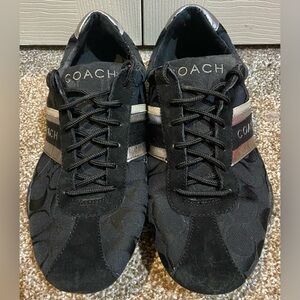 COACH VINTAGE Jayme Signature Sneakers Shoes Womens 9.5 Black Suede Q582 Logo C